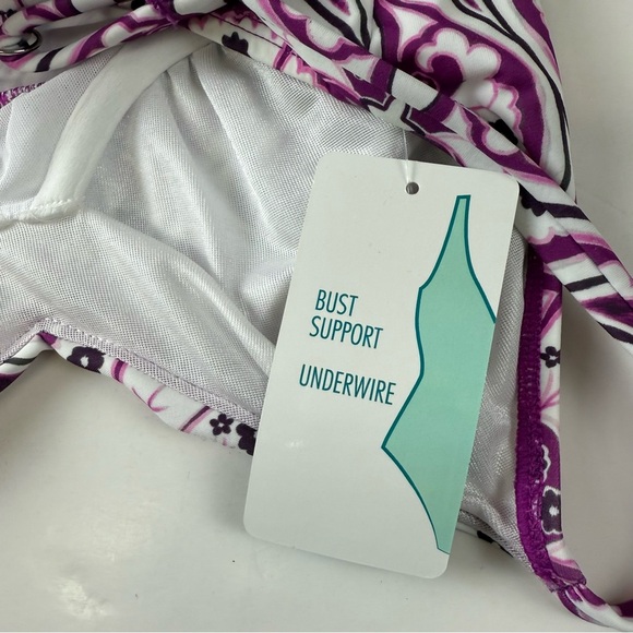 Swim Solutions Tankini Top Womens 8 Purple White Underwire Bust Support Floral - Picture 4 of 11